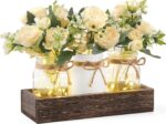 Mkono Mason Jar Lights Centerpiece Table Decor for Dining Room Farmhouse Wood Tray with 3 Jars Flowers Fall Decoration for Coffee Table Kitchen Living Room Wedding - Image 2