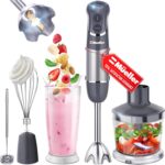 Mueller Multistick 5-in-1 Immersion Blender Handheld, 12 Speed Hand Mixer - Turbo Boost, Heaviest Duty Copper Motor, Titanium Blades Hand Blender, Milk Frother Wand, Whisk, Beaker, Chopper, Grey - Image 2