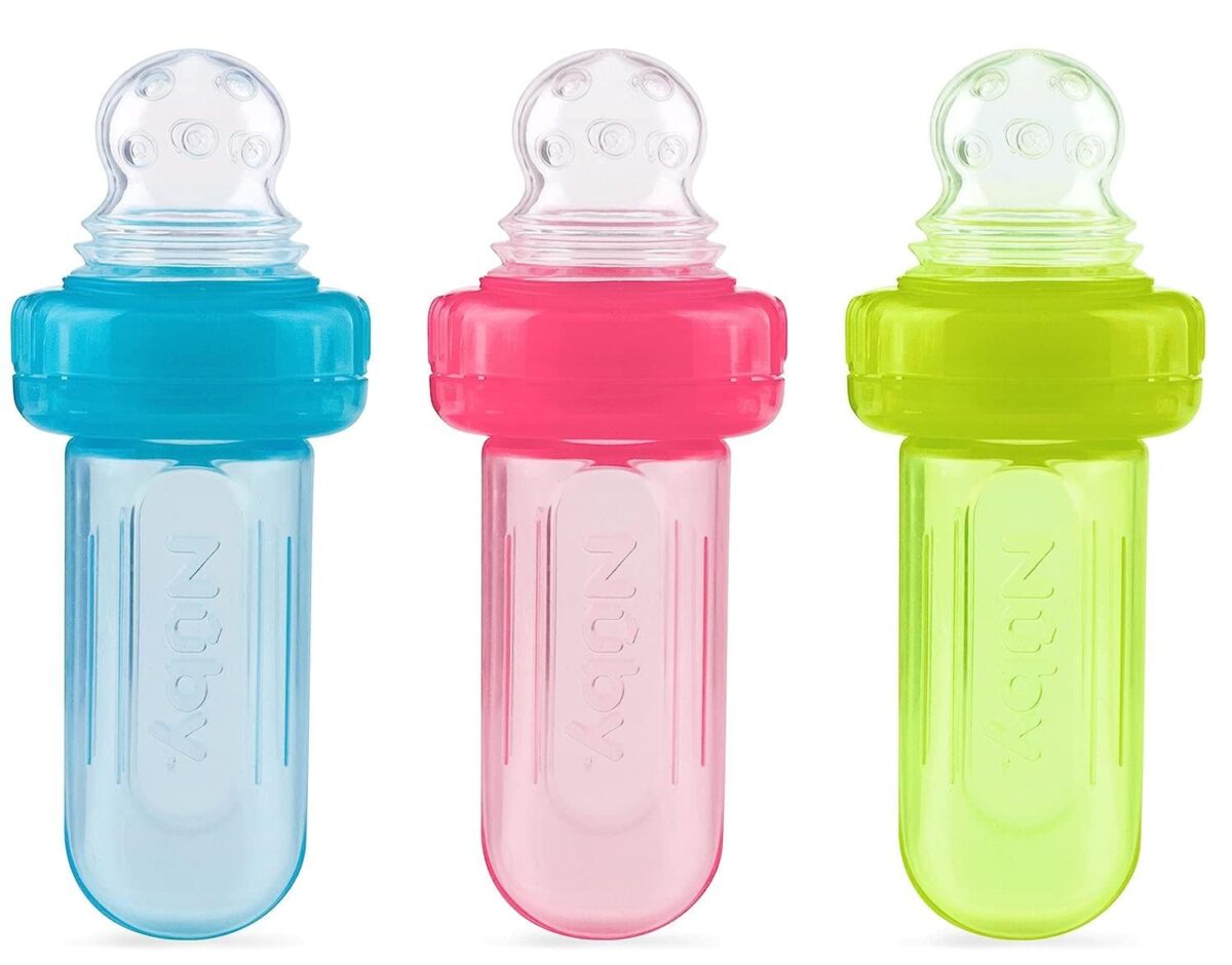 Nuby EZ Squee-Z Silicone Self Feeding Baby Food Dispenser, 1 Count (Pack of 1) - Aqua/Pink/Green, Colors May Vary - Image 2