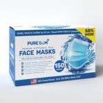 PURE GEM [Pack of 150] Single Use Disposable Blue Face Mask, Soft on Skin, 3-ply Masks Facial Cover with Elastic Earloops Great For Home, Office, School, and Outdoors - Image 2
