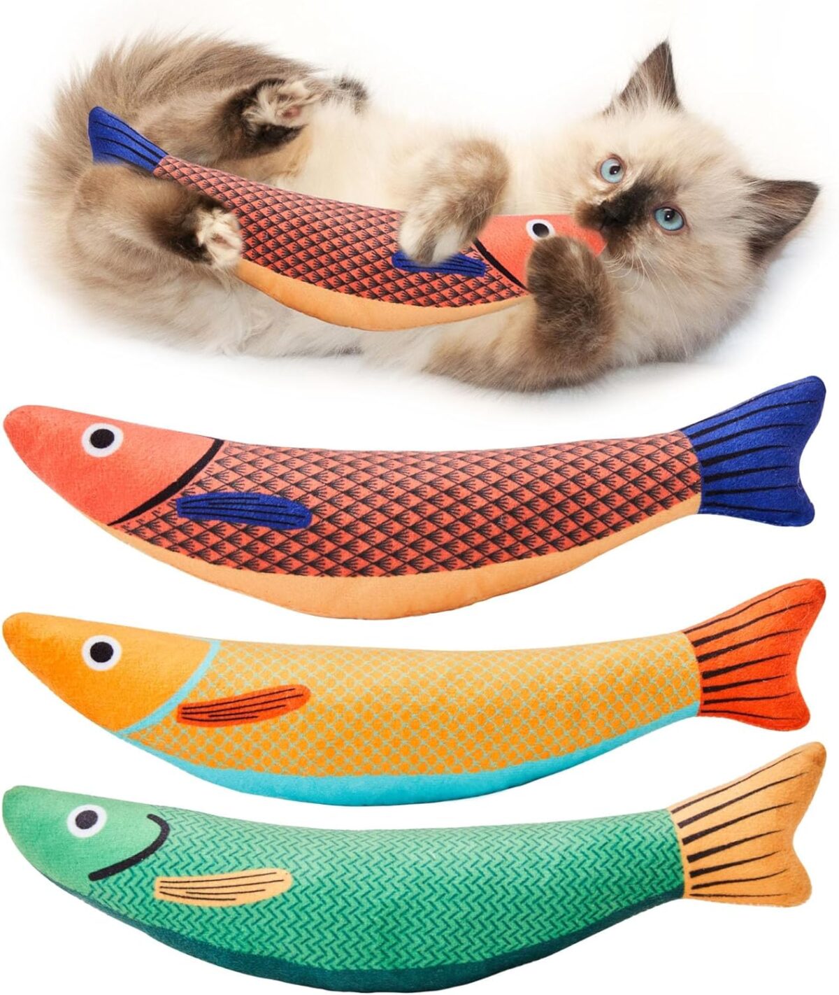 Potaroma Cat Toys Saury Fish, 3 Pack, Catnip Crinkle Sound, Soft and Durable, Interactive Kitten Kicker for Indoor Kitty Exercise 9.4 Inches for All Breeds - Image 2
