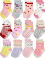 RATIVE Non Skid Anti Slip Cotton Dress Crew Socks With Grips For Baby Infant Toddler Kids Girls - Image 2