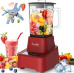 Red Smoothie Blender, Facelle Countertop Blender for Kitchen, 55 oz Glass blender for smoothies and Shakes, Licuadora, Smoothie maker with touchscreen 3+P Speeds, Cleaning brush ＆ removable SS blade - Image 2