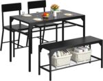 Shintenchi Kitchen Table Chairs Set of 4, Dining Table Set for 4 with Bench and Chairs, 4 Pieces Kitchen Table Set with Storage Rack & Metal Frame for Small Space, Black - Image 2