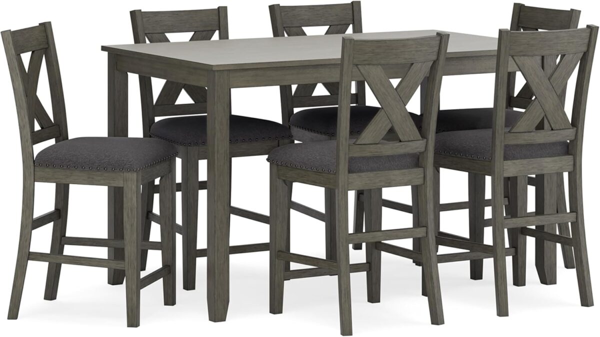 Signature Design by Ashley Caitbrook Casual Counter Height Dining Table and Upholstered Bar Stools with Nailhead Trim, Set of 7, Gray - Image 2