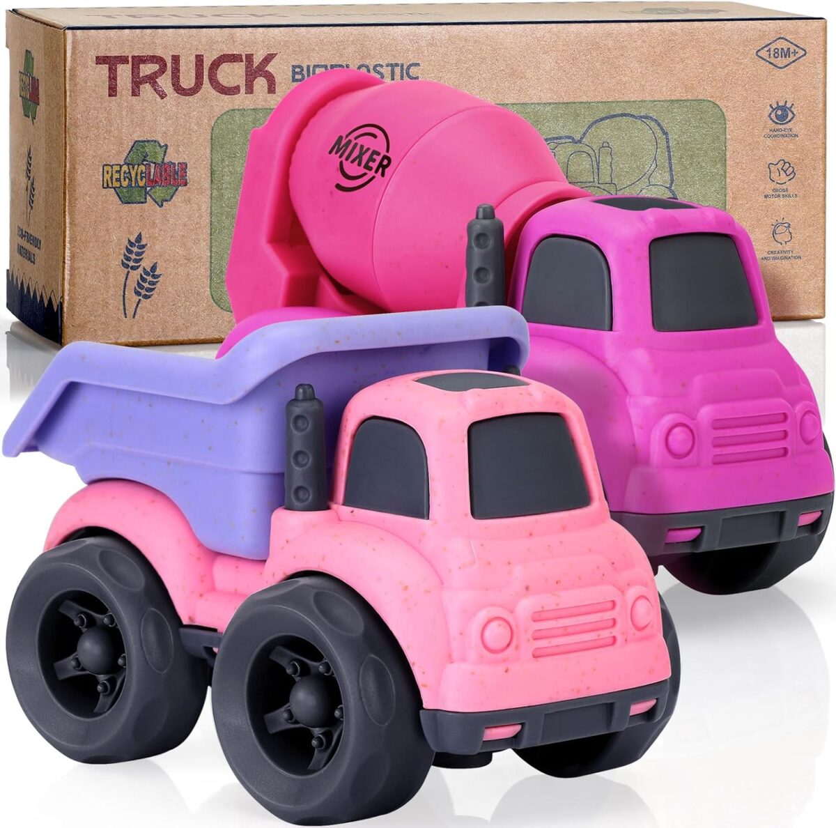 Toddler Toys for 1 Year Old Girl, Dump Truck Toys and Mixer Cement, BPA Free, Phthalates Free, PVC, Outdoor Toys for Toddlers 1-3, Ideal Toy Cars for 1 2 3 4 Year Old Girls Christmas Birthday Gift - Image 2