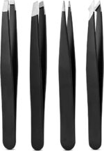 Tweezers Set, High Precision Stainless Steel Eyebrow Tweezers for Facial Hair, Inward Growing Hair and Splinter Remover Kit, Suitable for Women and Men, 4-Piece Set. (Black) - Image 2