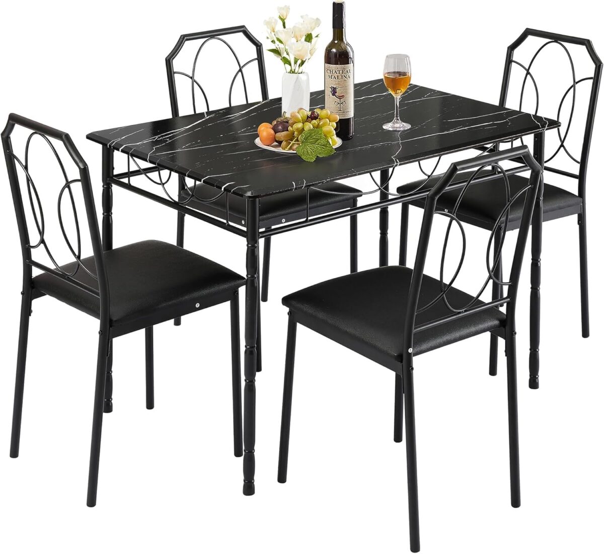 VECELO 5 Piece Dining Table Set for 4, Dinette with Chairs for Kitchen, Breakfast Nook, Small Space,Easy Assembly - Image 2