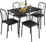 VECELO 5 Piece Dining Table Set for 4, Dinette with Chairs for Kitchen, Breakfast Nook, Small Space,Easy Assembly - Image 2