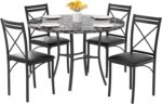 VECELO 5 Piece Dining Table Set for 4, Faux Marble Dinette with Chairs for Kitchen, Breakfast Nook, Small Space, Black - Image 2