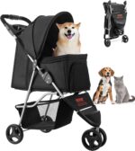 VEVOR Pet Stroller, 35 lbs Weight Capacity, Foldable Dog Cart, 3 Wheels Cats Carts with Mesh Windows and Cup Holders, Portable Pet Carrier Stroller with Brake, for Small to Medium Pets - Image 2