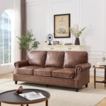 WILLOVE 79'' Faux Leather Sofas for Living Room, Mid Century Modern Couches with Rolled Arm & Nailhead Trim for Small Space, Apartment, Dark Brown - Image 2