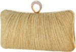 Womens Golden Glitter Clutch Purse Pleated Evening Bag for Bridal Wedding Party with Rhinestone Ring - Image 2