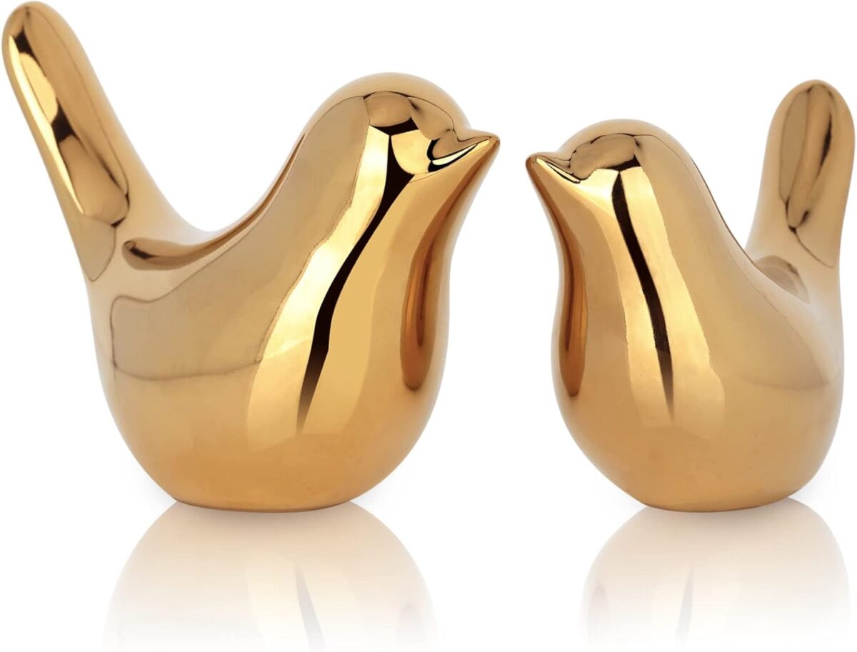 XMGZQ 2 Pcs Gold Decor Accents,Small Animal Statues,Modern Home Decorative, Birds Sculpture, Ornaments for Shelf, Bookshelf, Coffee Table,Knick Knacks Home Decor for Shelves(Gold Bird) - Image 2