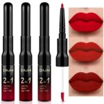 evpct 3Pcs Ruby Bright Dark Deep Red Lip Stain Lipstick with Lip Liner, Burgundy Red Matte Lip Liner and Liquid Lipstick Set for Women Long Lasting Waterproof 24, 24 Hours Lip Sitck Paint - Image 2