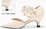 Coutgo Womens Low Kitten Heels Dressy Shoes Comfortable Closed Toe Flower Slip on Formal Party Dance Heeled Pumps - Image 4