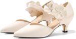 Coutgo Womens Low Kitten Heels Dressy Shoes Comfortable Closed Toe Flower Slip on Formal Party Dance Heeled Pumps - Image 5
