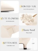 Coutgo Womens Low Kitten Heels Dressy Shoes Comfortable Closed Toe Flower Slip on Formal Party Dance Heeled Pumps - Image 6