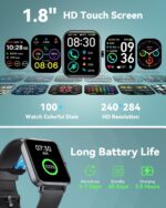 Smart Watches for Women/Men, Smart Watch for Android Phones and iPhone Compatible, Alexa Built-in, 1.8" Fitness Watches for Women, IP68 Waterproof /Bluetooth Call, Heart Rate/Sleep Monitor, Black - Image 8