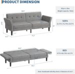 GarveeHome 89 in Futon Sofa Bed, Convertible Sleeper Sofa with Adjustable Backrest & Armrest, Modern Loveseat Sleeper for Living Room Bedroom Apartments, Grey - Image 3