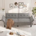 GarveeHome 89 in Futon Sofa Bed, Convertible Sleeper Sofa with Adjustable Backrest & Armrest, Modern Loveseat Sleeper for Living Room Bedroom Apartments, Grey - Image 7