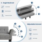 GarveeHome 89 in Futon Sofa Bed, Convertible Sleeper Sofa with Adjustable Backrest & Armrest, Modern Loveseat Sleeper for Living Room Bedroom Apartments, Grey - Image 9