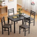 HOMCOM 5-Piece Dining Table Set for 4 with Solid Wood Frame, Farmhouse Kitchen Table Set with 4 Upholstered Padded Chairs for Small Space, Dining Room, Breakfast Nook, Black - Image 3