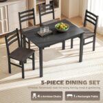 HOMCOM 5-Piece Dining Table Set for 4 with Solid Wood Frame, Farmhouse Kitchen Table Set with 4 Upholstered Padded Chairs for Small Space, Dining Room, Breakfast Nook, Black - Image 4