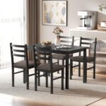 HOMCOM 5-Piece Dining Table Set for 4 with Solid Wood Frame, Farmhouse Kitchen Table Set with 4 Upholstered Padded Chairs for Small Space, Dining Room, Breakfast Nook, Black - Image 10