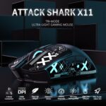 MAGIC-REFINER Attack Shark X11 59g Superlight Wireless Gaming Mouse with Grip Tape, RGB Charging Dock，BT/2.4G Wireless/Wired Pc Mouse, 22000 DPI,5 Programmable Buttons for Pc/Mac(Black) - Image 3