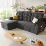 Ucloveria Sleeper Sofa Bed, 86" Convertible Sectional Sofa Couches for Living Room, Pull Out Couch Bed with Reversible Storage Chaise | USB Ports | Side Pockets | Removable Backrest - Image 4