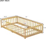Bellemave Twin Floor Bed with Slats and Safety Guardrails, Kids Montessori Floor Beds with Fence and Without Door, Easy Assemble Floor Bed for Kids, Girls, Boys, Natural - Image 3