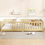 Bellemave Twin Floor Bed with Slats and Safety Guardrails, Kids Montessori Floor Beds with Fence and Without Door, Easy Assemble Floor Bed for Kids, Girls, Boys, Natural - Image 4