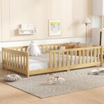Bellemave Twin Floor Bed with Slats and Safety Guardrails, Kids Montessori Floor Beds with Fence and Without Door, Easy Assemble Floor Bed for Kids, Girls, Boys, Natural - Image 5