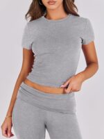 ANRABESS Lounge Sets for Women 2 Piece Foldover Yoga Flare Leggings Pants Crop Tops Casual Y2K Outfits Matching Tracksuit Set - Image 6