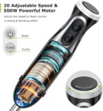 Bonsenkitchen 4-in-1 Immersion Blender Handheld, 20 Speeds Hand Blender with Turbo Mode, Stainless Steel Blade, Egg Whisk, Beaker & Chopper Bowl, Stick Mixer for Soup, Smoothie, Puree, Baby Food - Image 3