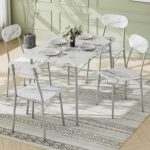 VECELO Dining Table Set for 4, 5-Piece Kitchen Table with 4 Chairs, MDF Board Tabletop with Metal Frame for Small Space, Compact Dinette, Breakfast Nook, White - Image 4