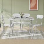 VECELO Dining Table Set for 4, 5-Piece Kitchen Table with 4 Chairs, MDF Board Tabletop with Metal Frame for Small Space, Compact Dinette, Breakfast Nook, White - Image 7