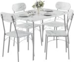 VECELO Dining Table Set for 4, 5-Piece Kitchen Table with 4 Chairs, MDF Board Tabletop with Metal Frame for Small Space, Compact Dinette, Breakfast Nook, White - Image 9