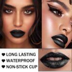CAHIUYOA Black Matte Lipstick Lip Liner Set,Liquid Lipstick Lip Gloss Smudge Proof for Halloween Cosplay Goth Makeup,Waterproof and Long Lasting Black Lip Liner and Lipstick Set - Image 5