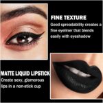 CAHIUYOA Black Matte Lipstick Lip Liner Set,Liquid Lipstick Lip Gloss Smudge Proof for Halloween Cosplay Goth Makeup,Waterproof and Long Lasting Black Lip Liner and Lipstick Set - Image 6