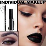 CAHIUYOA Black Matte Lipstick Lip Liner Set,Liquid Lipstick Lip Gloss Smudge Proof for Halloween Cosplay Goth Makeup,Waterproof and Long Lasting Black Lip Liner and Lipstick Set - Image 8