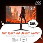 AOC CQ27G4H 27" Curved Gaming Monitor, QHD 2K 2560x1440, 1500R VA, 180Hz 0.5ms, AMD FreeSync Premium, Height Adjustable Stand, Xbox PS5 Switch Compatiable, 3-Year Zero-Bright-dot - Image 3