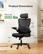 Marsail Ergonomic Office Chair: Office Computer Desk Chair with High Back Mesh and Adjustable Lumbar Support Rolling Work Swivel Task Chairs with Wheel 3D Armrests and Headrest - Image 3
