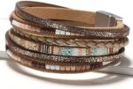 Fesciory Leather Wrap Bracelets for Women, Boho Leopard Multi-Layer Crystal Beads Cuff Bracelet Jewelry - Image 3