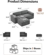 Amada 80" L Shaped Sofa Modular, Corduroy Clopud Couches with Deep Seats &High-Back, Upholstered Couches for Living Room Bedroom with Ottoman, No Assembly Required(2-Seater&1 Ottoman,Grey) - Image 3