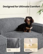 Amada 80" L Shaped Sofa Modular, Corduroy Clopud Couches with Deep Seats &High-Back, Upholstered Couches for Living Room Bedroom with Ottoman, No Assembly Required(2-Seater&1 Ottoman,Grey) - Image 4