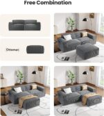 Amada 80" L Shaped Sofa Modular, Corduroy Clopud Couches with Deep Seats &High-Back, Upholstered Couches for Living Room Bedroom with Ottoman, No Assembly Required(2-Seater&1 Ottoman,Grey) - Image 6