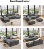Amada 80" L Shaped Sofa Modular, Corduroy Clopud Couches with Deep Seats &High-Back, Upholstered Couches for Living Room Bedroom with Ottoman, No Assembly Required(2-Seater&1 Ottoman,Grey) - Image 9