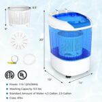 COSTWAY Mini Portable Washing Machine, 5.5 lbs Capacity, Compact Laundry Washer with Spin Tub & Drain Hose, Perfect for Apartment Dorms RV Home (Blue) - Image 4